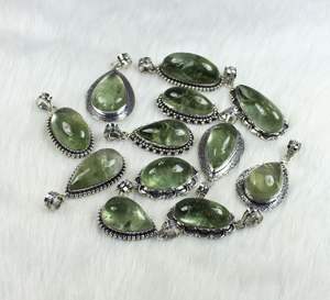 Collier Pendentif Améthyste Verte Pierres Précieuses Designer Pendentif Plaqué Argent avec Lunette Réglage Incrustation Mix Bijoux en Cristal - Product Image 4