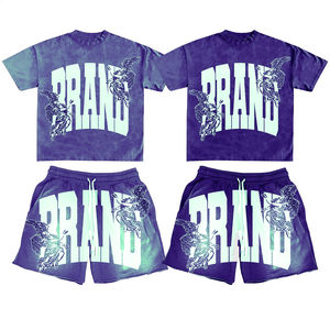 Ropa deportiva transpirable de secado rápido para hombres, ropa deportiva lavada con ácido, conjunto doble de verano, conjunto de 2 piezas, estampado de transferencia de calor, prendas de vestir exteriores 100% - Product Image 1