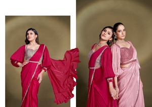 Sari de seda satinada elegante de primera calidad con secuencia y barba AARI work con blusa cosida perfecta para todos los eventos - Product Image 3