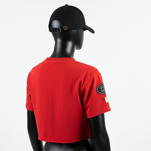 Top corto de algodón jersey premium para mujer, suave, transpirable, rojo, con logo impreso personalizado, ropa casual, camiseta corta de algodón para mujer - Product Image 3