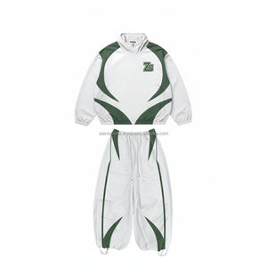 Conjunto cortavientos de poliéster GSM 220 de calidad superior de talla grande, conjunto cortavientos de diseño de panel blanco y verde transpirable ligero - Product Image 3