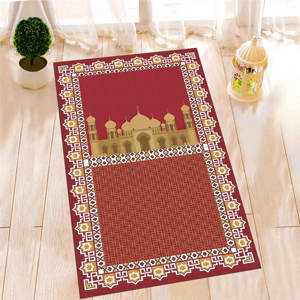 Tapis de prière rouge et or : design islamique, lavable en machine, avec tapis à poils doux - Product Image 5