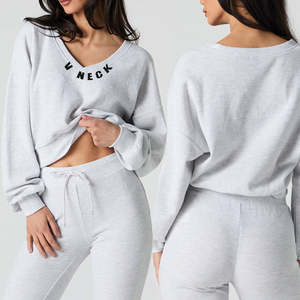 Sudaderas de Mujer al por Mayor, 100% Algodón, Estilo Terry, Lavado Ácido, Cuello en V, Logotipo Personalizado, Cuello Redondo, Sudadera Bordada - Product Image 1