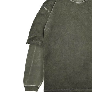 Camisetas Vintage Personalizadas para Hombre, Tallas Grandes, Algodón, Fibra de Bambú, Tejido de Punto, Mangas Dobles, Hombros Caídos, Estilo Urbano - Product Image 3