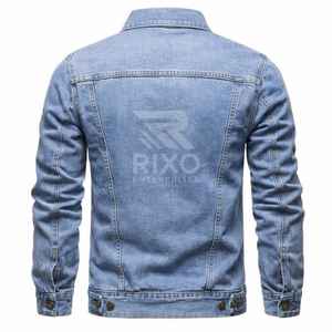 Veste en jean classique pour homme Rixo Enterprises |   Chemise décontractée en coton écologique à boutonnage simple avec logo pour l'automne - Product Image 4