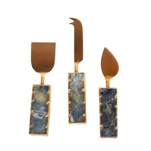 ชุดมีดหั่นชีสทำจากสแตนเลสมีด้ามจับทำจากเรซินสีชมพูชุดเสิร์ฟชีส3ชิ้นแบบหรูหราพร้อมที่กระจายเนยชุบทอง - Product Image 6