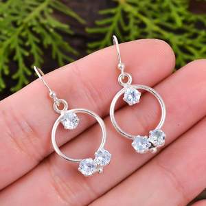 ต่างหูหยดน้ำสีฟ้าน้ำทะเลธรรมชาติทำด้วยมือ925แข็งเงินสเตอร์ลิงต่างหูพลอยอัญมณีสำหรับผู้หญิง - Product Image 1