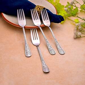 Silver Aura Mini <b>Dessert</b> <b>Forks</b> (Set of 4) Cute Metal and Wood Food Picks for Fruit Dinner & Home Use for Restaurant - Product Image 2