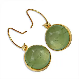 Boucles d'oreilles pendantes en pierre précieuse verte ton plaqué or pour femmes, style vintage, or blanc avec diamant taille princesse, bijoux à porter au quotidien - Product Image 2