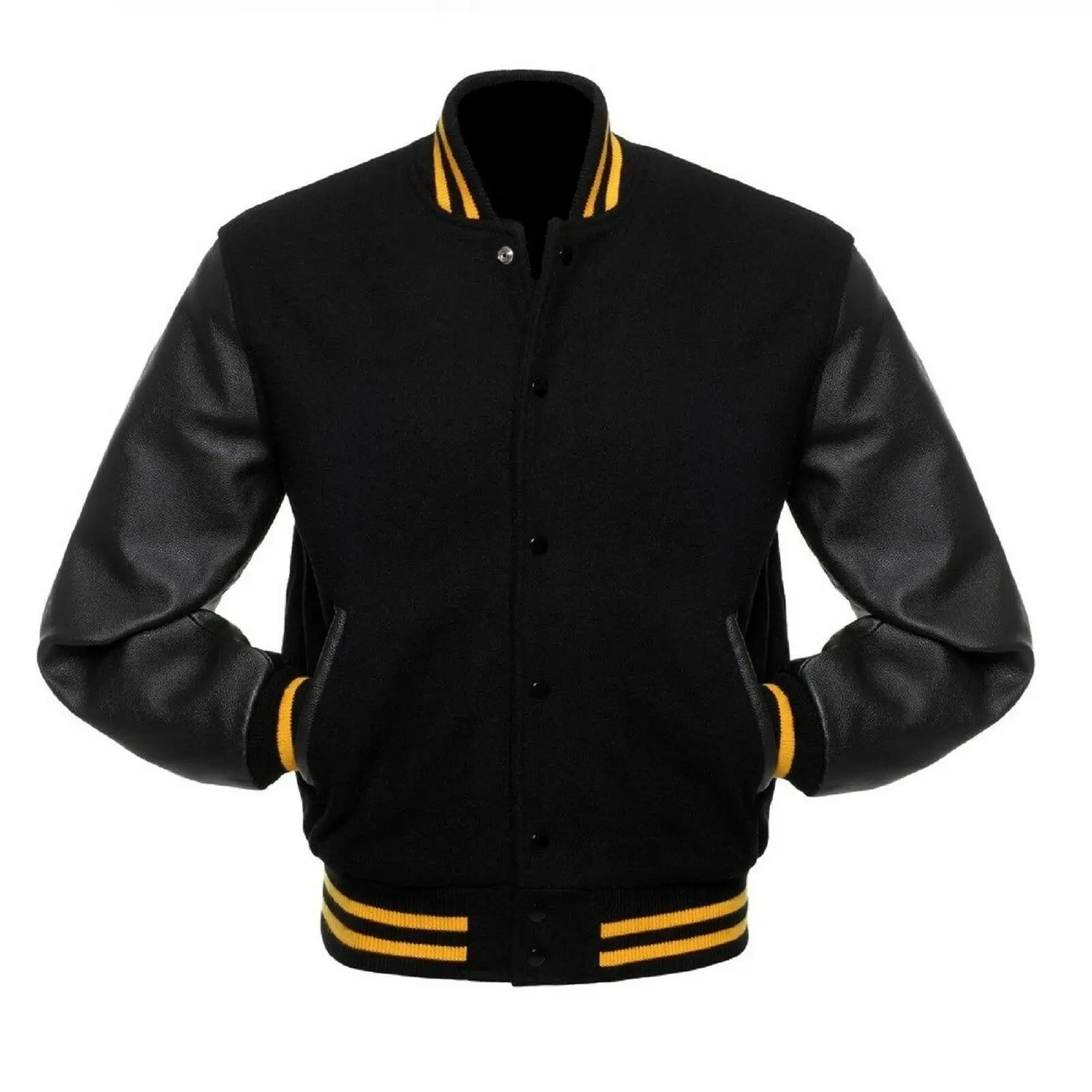 冬のカスタム加熱コートと暖かい服包括的な加熱ジャケットブラックカジュアルウールボディ、黄色のストライプ牛皮リー