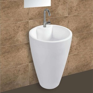 Lavabo sur pied rond une pièce de couleur choco clair lavabo autoportant en céramique lavage à la main évier de salle de bain - Product Image 5