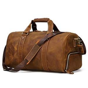 กระเป๋าทรงดัฟเฟิลหนังสไตล์วินเทจสุดหรูกระเป๋าเดินทางแบบพับเก็บได้มีสายปรับได้สำหรับเล่นกีฬาโลโก้ตามสั่ง - Product Image 5