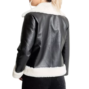 Women's <b>Faux</b> Fur <b>Leather</b> <b>Jacket</b> Real Sheep Skin <b>Leather</b> Bomber <b>Ladies</b> <b>Jacket</b> - Product Image 5