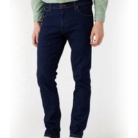 Nuevas llegadas: Jeans de mezclilla ODM sostenibles de alta calidad, corte recto, color negro medio, desgastados, lavados a la piedra, bordados con remaches.