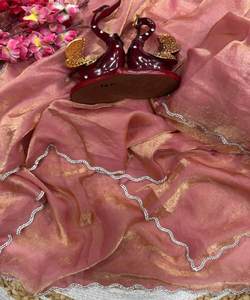 Sarees indiens à volants de créateur avec diamants imprimés pour la mariée pakistanaise indienne bas de gamme prix de gros vêtement ethnique - Product Image 6