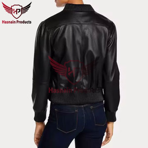Blouson Bomber Homme en Cuir Véritable Noir, Col Côtelé Bas, Fermeture Éclair Centrale, Poignets et Ourlet Côtelés, Manteau Personnalisé Chaud d'Hiver, Vêtement d'Extérieur - Product Image 5