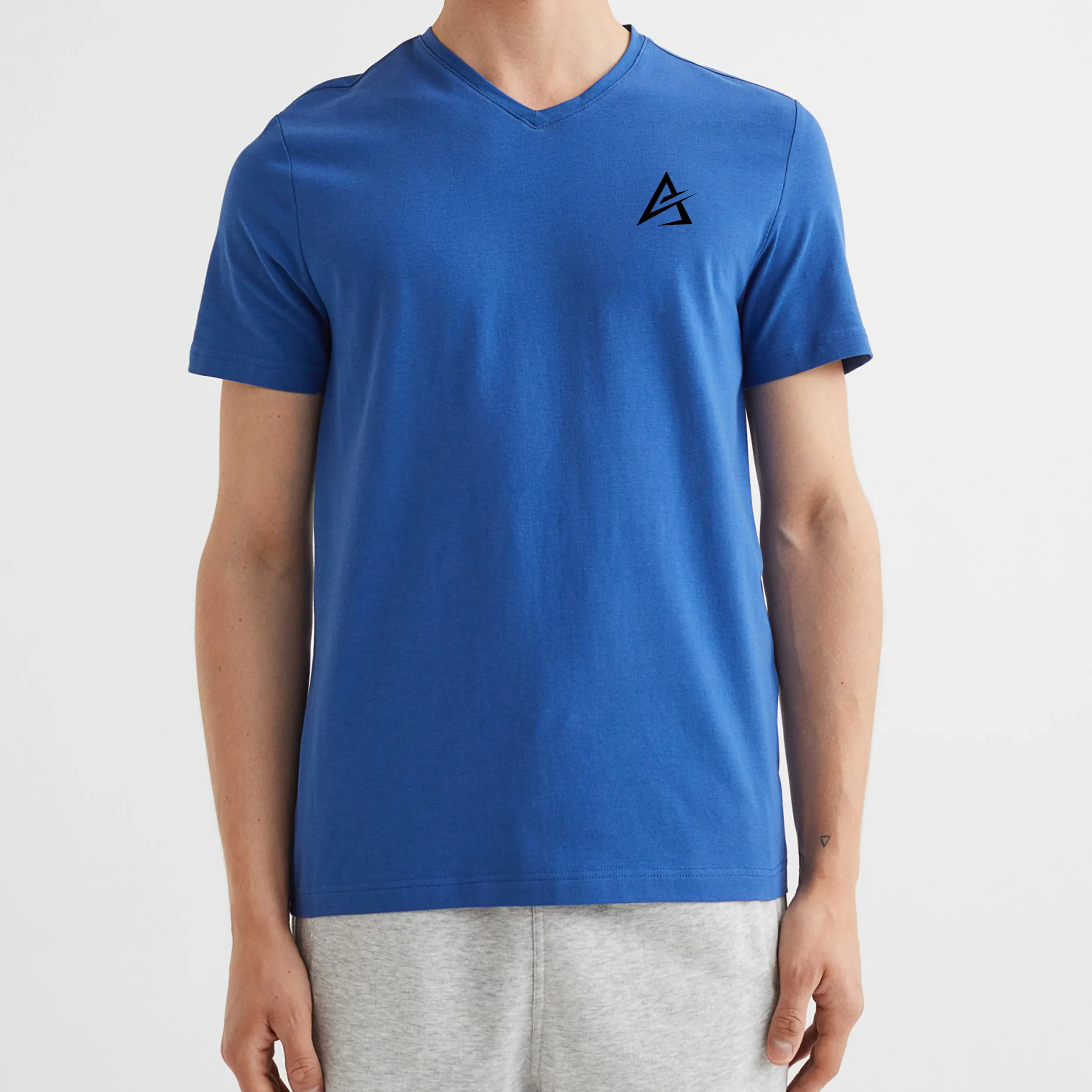 Nieuwe Mode Mannen V-Hals T-Shirt Van Hoge Kwaliteit 100% Katoen Effen Blauw T-Shirt Casual Heren Slim Fit Klassiek T-Shirt