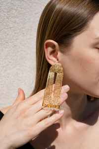 Boho <b>bead</b> earrings with turquoise design andy cascading <b>fringe</b>, unique jewelry gift - Product Image 3