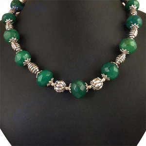 Collier à maillons en agate verte, argent 925, style vintage, unisexe, pour mariage et usage quotidien - Product Image 1