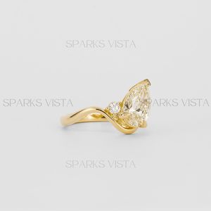 Venta al por mayor Anillo de compromiso de diamante corte Pera, 10K 14K 18K Anillo de oro Pave Halo, joyería fina, anillo de bodas, regalo de aniversario - Product Image 6