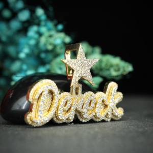 Colgante de Nombre Personalizado de Doble Capa Hecho a Mano con Moissanita, Chapado en Oro Amarillo, con Argolla en Forma de Estrella, Joyería Hip Hop para Hombre y Mujer - Product Image 5