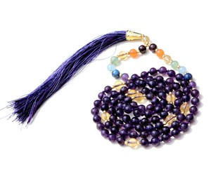 Energized 7 Chakra Yoga Jewelry Hecho a mano 108 Anudado Mala Beads Indian Artist's Beaded Collares con piedra principal Perla - Product Image 3