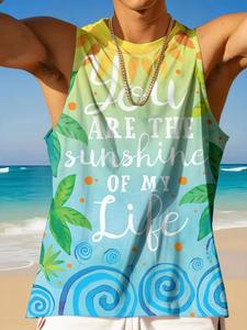 Camiseta sin mangas de playa al aire libre para hombre, camiseta sin mangas informal de verano para hombre, camiseta sin mangas con cuello redondo y estampado de hojas de palma en 3D para hombre - Product Image 2