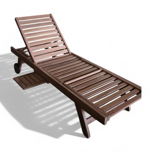 Vente en gros de chaises longues inclinables en bois massif roues durables jardin plage piscine chaises longues meubles d'extérieur en teck pour cour - Product Image 6