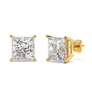 Boucles d'oreilles en diamant princesse de 2,00 carats en or jaune 18 carats (G-H VS2-SI1) - Product Image 2