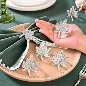 Juego de Anillos para Servilletas de Latón Puro Plateado, Diseño Clásico Vintage de Hojas, para Bodas y Restaurantes, Juego de 6 - Product Image 2