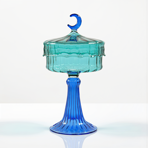 Plato para Dulces de Ramadán con Tapa, Diseño de Luna Creciente, de Vidrio Soplado a Mano, con Base, para Dátiles, Decoración de Mesa para Eid, en Caja de Regalo de Colores, Venta al por Mayor - Product Image 5
