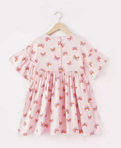Vestido de Verano para Niñas, Estampado de Mariposas Rosadas, Manga Regular, Silueta de Playa, Mini, Lindo Lazo - Product Image 6