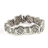 14K Gold 925 Sterling Silber Antikes Blumenmuster Damenarmband mit Perlenanhänger für den Alltag als Geschenk