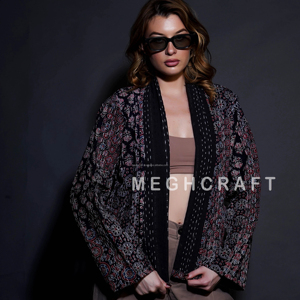 Vintage Reversible <b>Kantha</b> Plus Size Eco-Friendly Breathable Bomber <b>Jacket</b> for Women Boho Winter Fashion Stand Collar 100% Cotton - Product Image 1