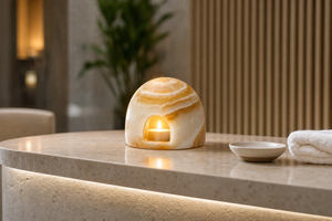 Support de bougie chauffe-plat en onyx ambre naturel, fait main, en forme d'igloo, en pierre, vente en gros, logo personnalisé, décoration spa et maison - Product Image 2