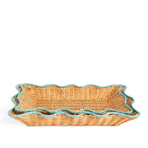 Bandeja de Servicio de Ratán Tejida a Mano, Bandeja de Exhibición de Mimbre Natural, Diseño Intrincado de Borde Ondulado, Encantador Organizador de Mesa para Decoración del Hogar - Product Image 6