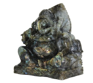 Sculpture de Ganesha en labradorite sculptée à la main par Rudra Gems, pierre de guérison en cristal de Delhi - Product Image 1