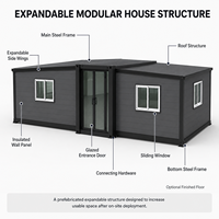 Maison conteneur préfabriquée à double aile extensible et isolée, design moderne, bâtiment modulaire en acier portable, personnalisable, garantie 2 ans
