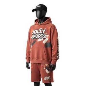 Conjunto de Sudadera con Capucha y Pantalones Cortos para Hombre, de Lujo, en Felpa de Algodón Cepillado de 300 GSM, Cómodo, en Tonos Tierra, con Logotipo Estampado - Product Image 4