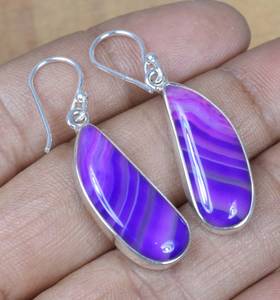 Elegant Purple Botswana Agate Gemstone Drop <b>Earrings</b> Handmade Sterling <b>Silver</b> Jewelry Perfect <b>Wedding</b> or Party Gift for Her - Product Image 4