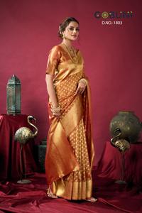 Sari de Seda Pura de Diseño, Tejido Zari, Estilo Tradicional Pakistaní, para Bodas y Fiestas, Ropa India y Pakistaní para Mujer - Product Image 4