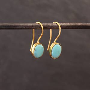 Fashion Jewelry 925 <b>Sterling</b> <b>Silver</b> 7*9mm Turquoise Gemstone Gold Plated Drop Earring Women Classic Party Gift - Product Image 2