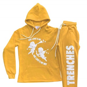 Survêtement avec impression bouffante de logo personnalisé pour homme Survêtement évasé à impression polaire surdimensionné Ensembles sweat à capuche et pantalon de survêtement 2 pièces - Product Image 2