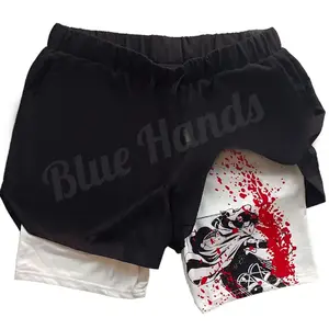 Heren Ademende Gymshorts 5 Inch Panty Anime Print Sportkleding Snel Droog Heren Shorts Fitness Hardloopsport Gymshorts