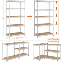Étagères utilitaires industrielles en métal à 5 niveaux de 35,5 x 17,5 x 72 pouces, réglables, robustes, unité d'étagères de garage, argent, étagères de rangement de garage