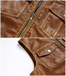 Chaleco de cuero marrón oscuro OEM RTS para hombre, chaleco de invierno de doble cara con bolsillos delanteros, sin mangas, MOQ bajo, estilo clásico de talla grande, nuevos chalecos nuevos - Product Image 6