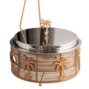 Calentador de Comida de Hierro y Acero Martillado, Plato para Calentar Comida, Hecho a Mano, Color Plateado y Blanco, Elegante Servidor de Buffet para Restaurante, Fiestas y Eventos - Product Image 1