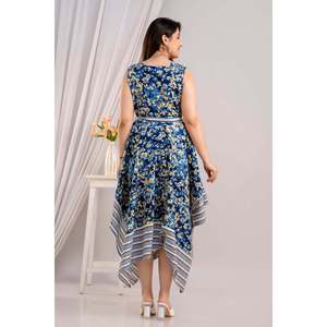 Vestido Maxi Azul con Estampado Floral, Sin Mangas, con Dobladillo Asimétrico, Estilo Bohemio de Lujo, Sexy y Casual para Verano, Tejido de Punto con Forro Plisado - Product Image 2