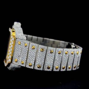 Esqueleto VVS Moissanite diamante reloj de hombre de lujo analógico blanco amarillo chapado en oro Acero inoxidable resistente al agua regalo de cumpleaños - Product Image 3