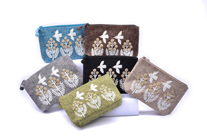 Good Price Wholesale High Quality Fashion Trapezoid Hemp <b>Purse</b> with Hand-Sewn Glass Beads Birds and Trees Patterns - Product Image 6